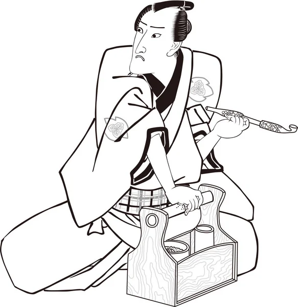 Ukiyo-e townsman 14 noir et blanc — Image vectorielle