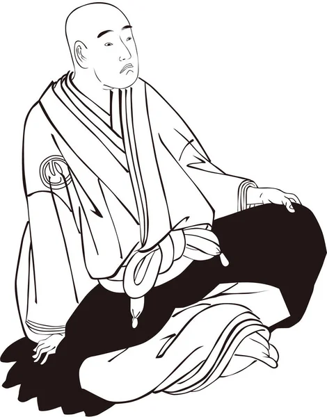 Ukiyo-e buddist munk 2 svart och vit — Stock vektor