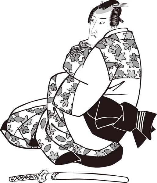 Ukiyo-e Samuraj 10 czarno-biały — Wektor stockowy