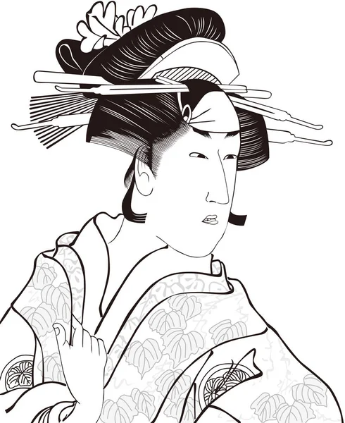 Wanita Ukiyo-e 18 hitam dan putih - Stok Vektor