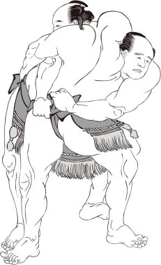  Ukiyo-e Sumo 7 siyah-beyaz güreşiyor.