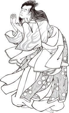 Ukiyo-e Kabuki aktör 35 siyah-beyaz