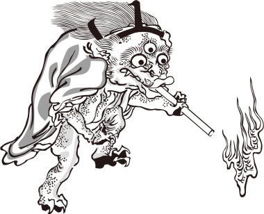 Ukiyo-e Youkai 10 Siyah-Beyaz