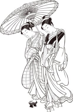Ukiyo-e Kadın 24 Siyah-Beyaz