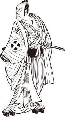  Ukiyo-e samuray 14 siyah-beyaz