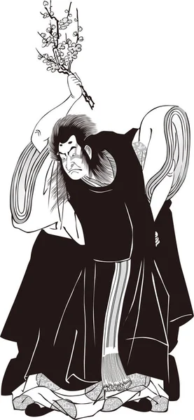 Ukiyo-e Kabuki ator 27 preto e branco — Vetor de Stock