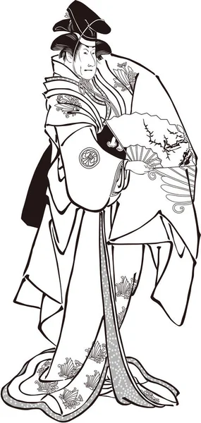 Ukiyo-e Kabuki actrice femme 7 noir et blanc — Image vectorielle