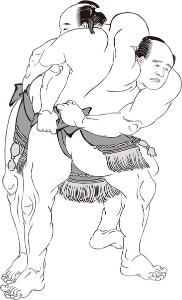 Укиё-э-сумо, борьба 7 чёрных и белых — стоковый вектор