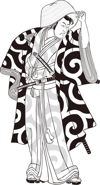 Ukiyo-e Kabuki actor  36 black and white — 스톡 벡터
