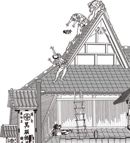 Ukiyo-e Building 2 alb-negru — Vector de stoc