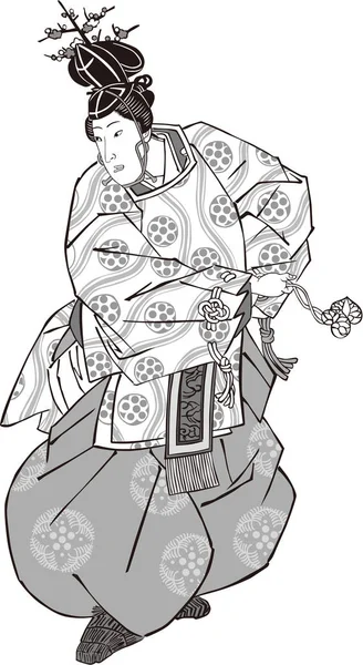 Ukiyo-e Kabuki actor 62 blanco y negro — Vector de stock