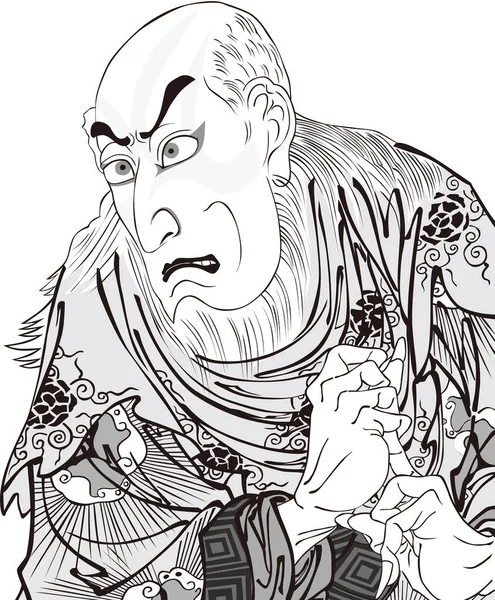 Ukiyo-e Kabuki actor 63 Black and white — Stock vektor