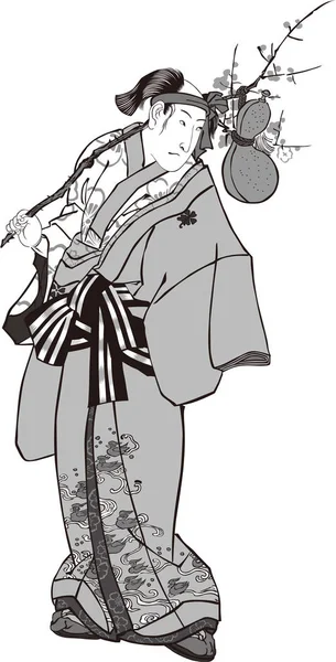 Ukiyo-e Kabuki actor 65 blanco y negro — Vector de stock