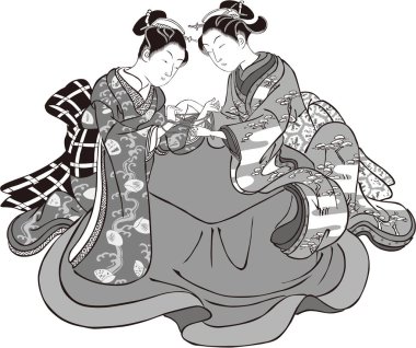 Ukiyo-e kadınları 51 siyah-beyaz