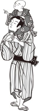 Ukiyo-e ebeveyn ve çocuk 1 siyah ve beyaz