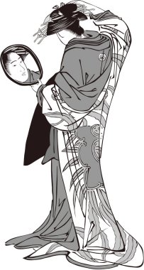 Ukiyo-e Kadın 52 Siyah-Beyaz