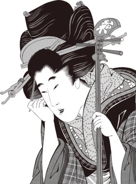 Ukiyo-e kadınları 54 siyah-beyaz