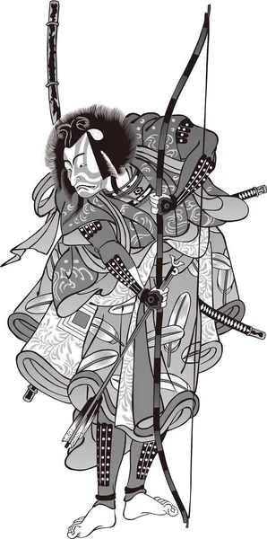 Ukiyo-e Kabuki attore 66 in bianco e nero — Vettoriale Stock