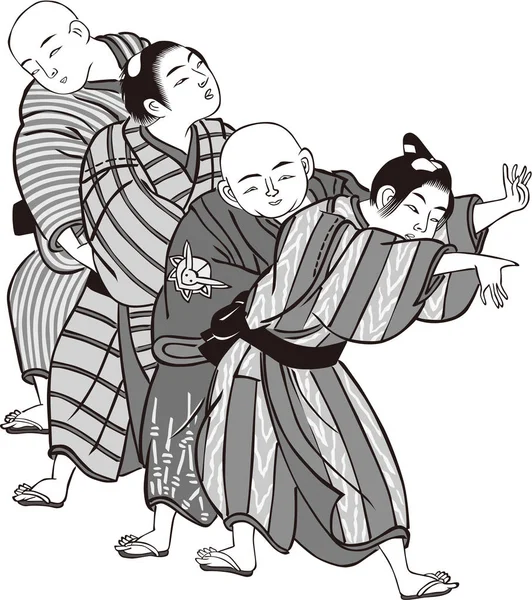 Ukiyo-e niños 10 blanco y negro — Vector de stock