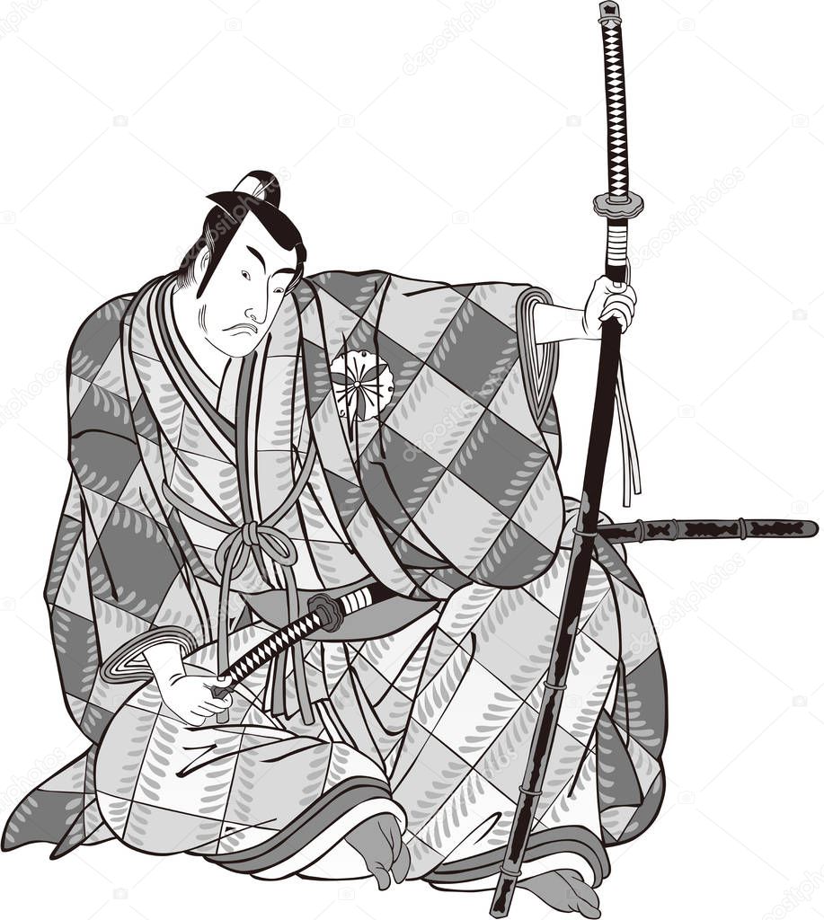  Ukiyo-e Samurai 20 Black and White