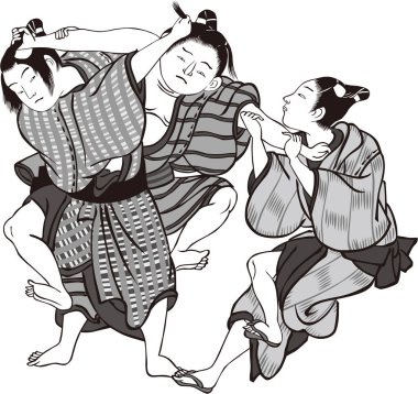 Ukiyo-e çocukları 19 siyah-beyaz