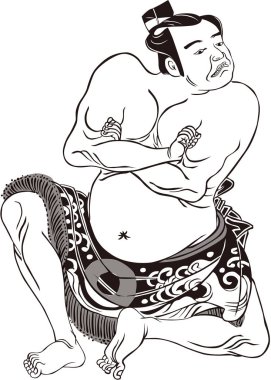  Ukiyo-e Sumo 13 siyah-beyaz güreşiyor.