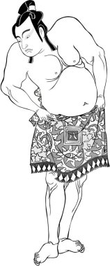  Ukiyo-e Sumo 14 siyah-beyaz güreşiyor