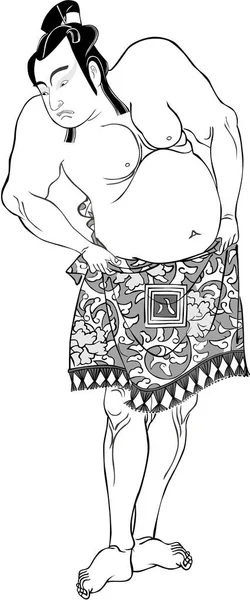 Lutte Ukiyo-e Sumo 14 noir et blanc — Image vectorielle