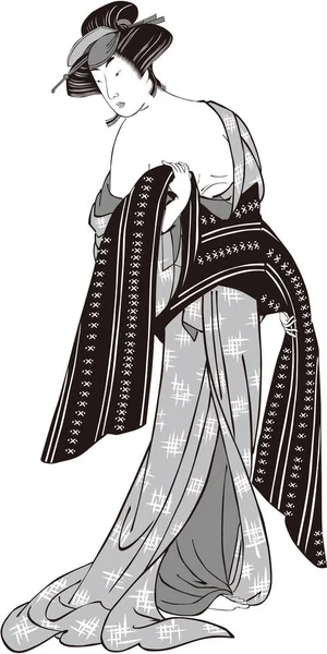 Ukiyo-e Femme 55 Noir et blanc — Image vectorielle