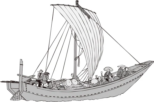 Ukiyo-e boat 7 Черно-белый — стоковый вектор