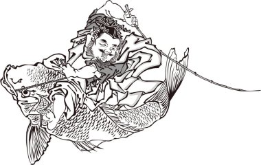 Ukiyo-e Yedi Şanslı Tanrıça 3 Siyah ve Beyaz