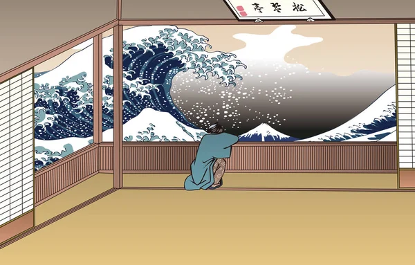 Edo Komeikaitei, Yushima, Shokoto & Great Wave frente a Kanagawa — Archivo Imágenes Vectoriales