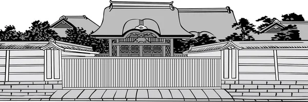 Ukiyo-e clădire 13 alb-negru — Vector de stoc