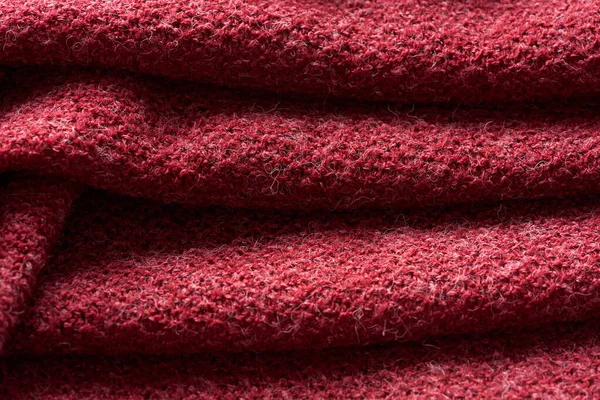 Tekstur Merah Closeup Kain Rajutan Wol Pola Beberapa Lapisan Kain — Stok Foto