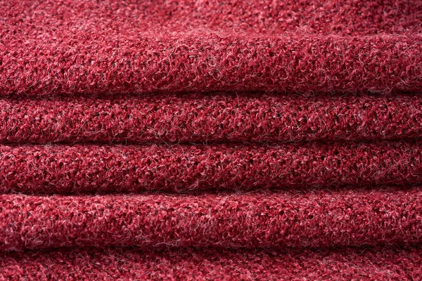 Closeup Red Texture Woolen Knitted Fabric Pattern Several Layers Red — Stock Photo, Image