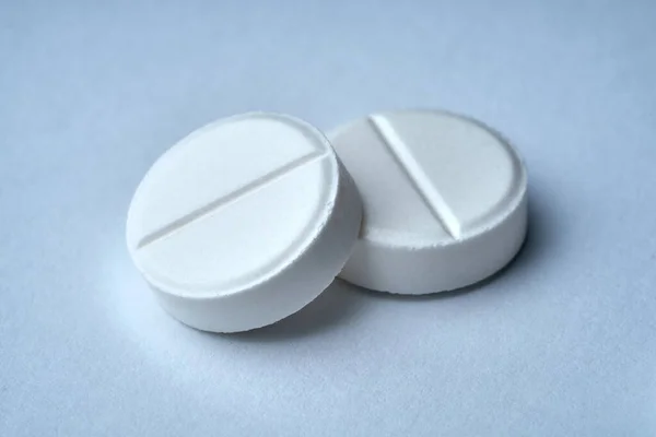 Closeup Two White Tablets White Background Texture — Stock Photo, Image