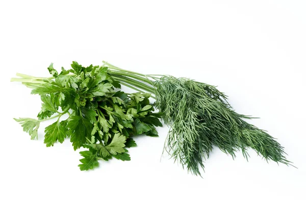 Ein Bund Frischer Petersilie Und Dill Mit Kleinen Tropfen Wasser — Stockfoto