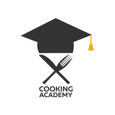 Okul logo yemek. Cooking Academy. Vektör çizim.
