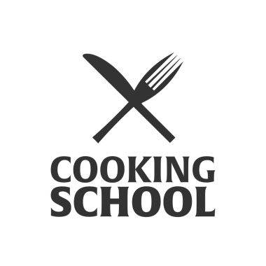 Okul logo yemek. Cooking Academy. Vektör çizim.