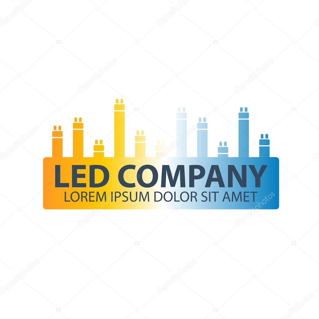 Led bulb logo. Led company logo. LED illumination. Corporate logo design