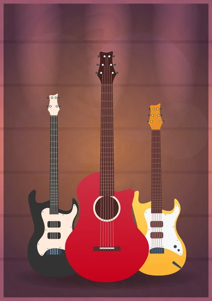 Müzik aletleri ile bir poster. Müzik stüdyosu. Gitar. Düz tasarım. — Stok Vektör