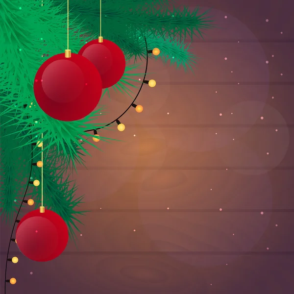 Fond de Noël avec des brindilles de sapin et des boules rouges. Joyeux Noël et bonne année. Illustration vectorielle . — Image vectorielle