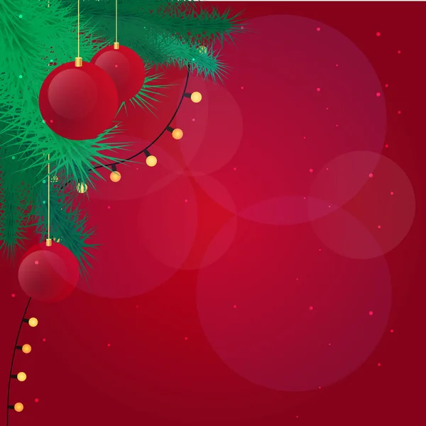 Christmas background with fir twigs and red balls. Merry Christmas and Happy New Year. Vector illustration. — Stock Vector