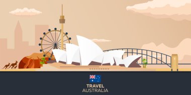Avustralya. Turizm. İllüstrasyon seyahat. Modern düz tasarım. Sydney seyahat.