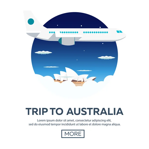 Resa till Australien. Sydney. Reser illustration. Moderna plattgränssnitt. Tid att resa. — Stock vektor