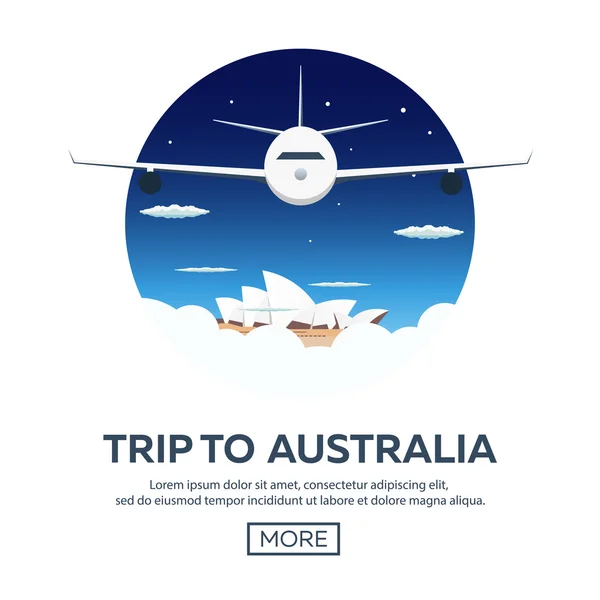 Viaje a Australia. Sydney. Ilustración itinerante. Diseño plano moderno. Tiempo para viajar . — Vector de stock