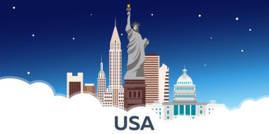 ABD, New York Poster manzarası için seyahat. Özgürlük heykeli. Vektör çizim.