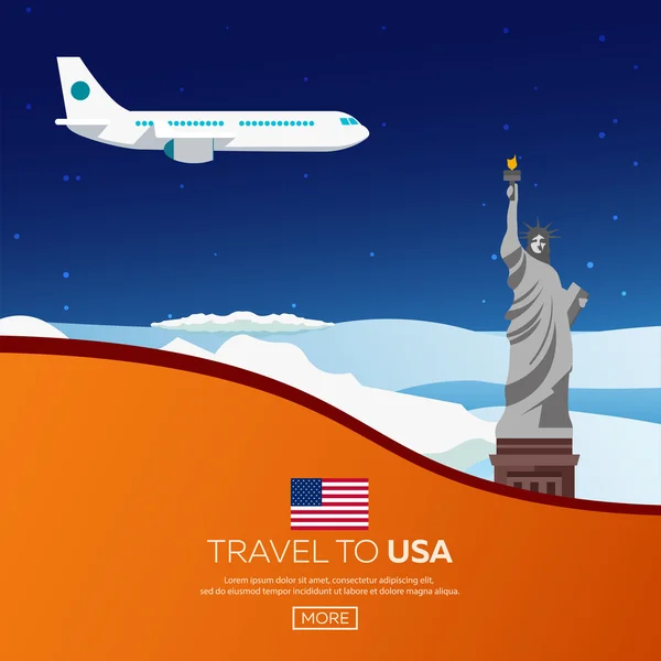 Travel to USA, New York Poster skyline. Statue of Liberty. Vector illustration. — Stock Vector