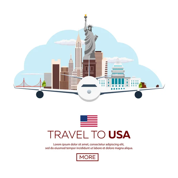 Travel to USA, New York Poster skyline. Statue of Liberty. Vector illustration. — Stock Vector