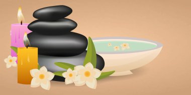 Spa salonu afiş taşlarla. Tay masajı. Ahşap doku. Vektör çizim